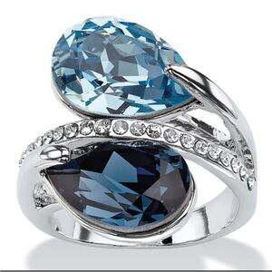 Palm Beach Boutique Silver Ring with blue topaz and aquamarine with  Crystals 8